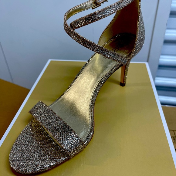 Michael Kors Ava Mid Sandal Glitter Sand 5/7/8/8.5/9 - Picture 3 of 10